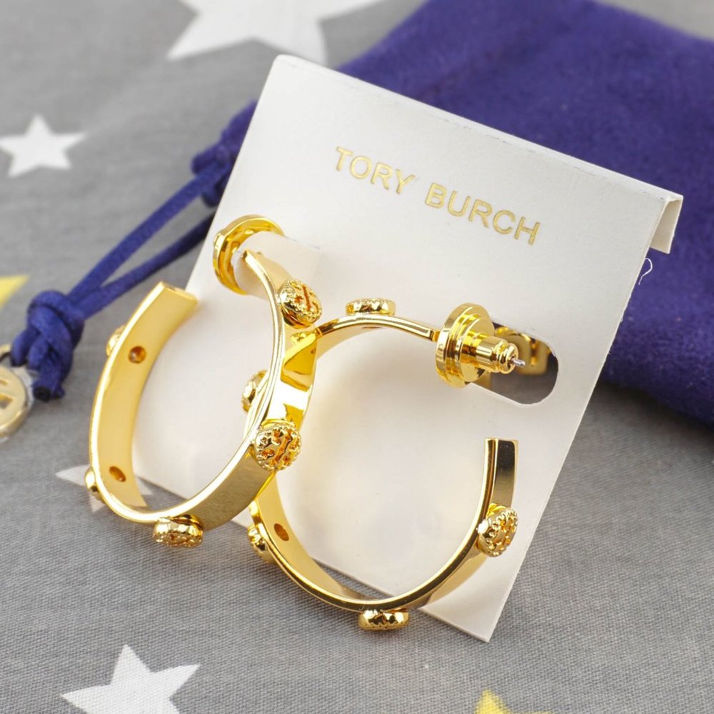 Tory Burch Milgrain Studded Hoop Earrings in Gold (Brand New with Dust Bag)